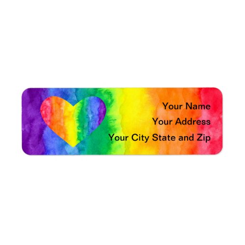 Rainbow Heart on Rainbow Watercolor Wash Label