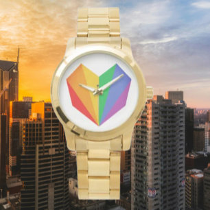 Rainbow Heart Oversized Gold Bracelet Watch