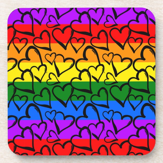 Rainbow Heart Pattern Beverage Coaster (Front)