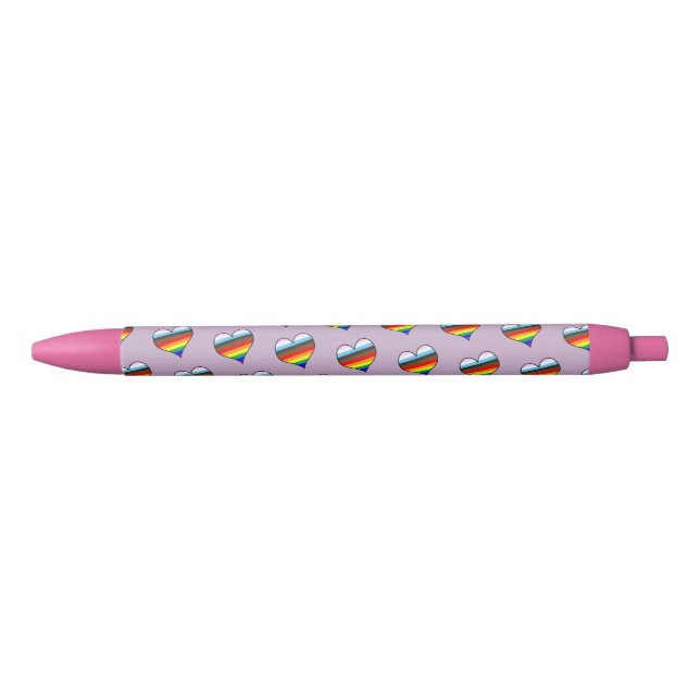 Rainbow Heart Pattern Black Ink Pen (Front)