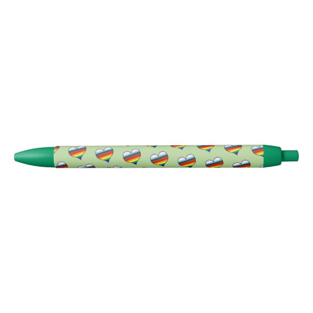 Rainbow Heart Pattern Black Ink Pen (Front)