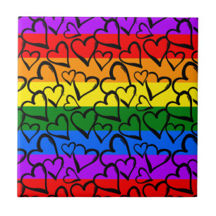 Rainbow Heart Pattern Ceramic Tile