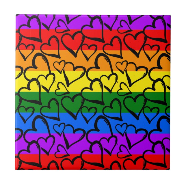 Rainbow Heart Pattern Ceramic Tile (Front)