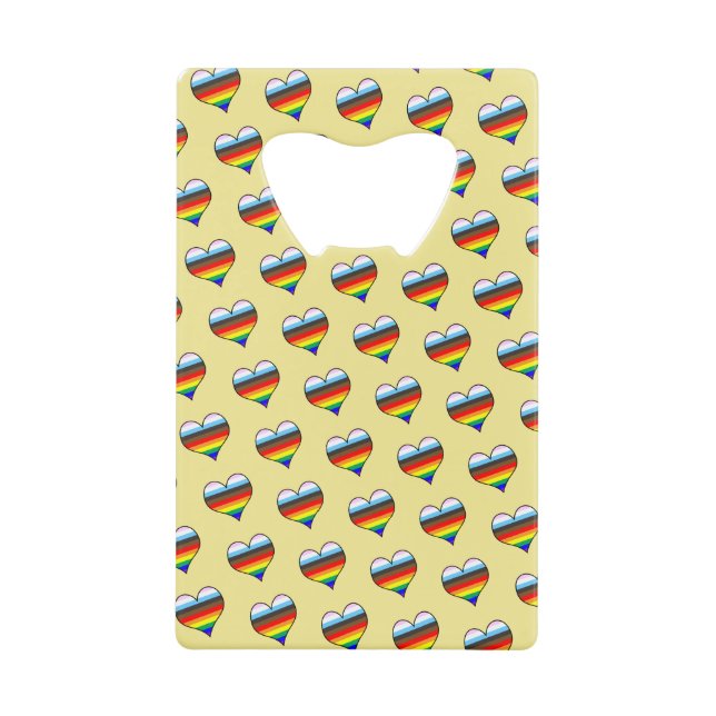 Rainbow Heart Pattern Credit Card Bottle Opener (Front)