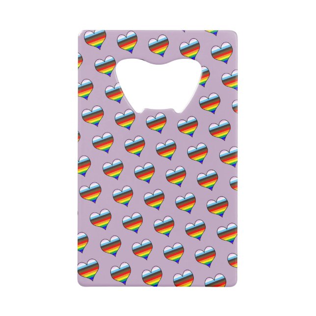 Rainbow Heart Pattern Credit Card Bottle Opener (Front)