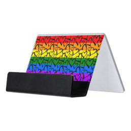Rainbow Heart Pattern Desk Business Card Holder