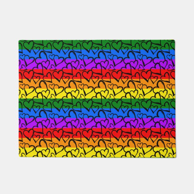 Rainbow Heart Pattern Doormat (Front)