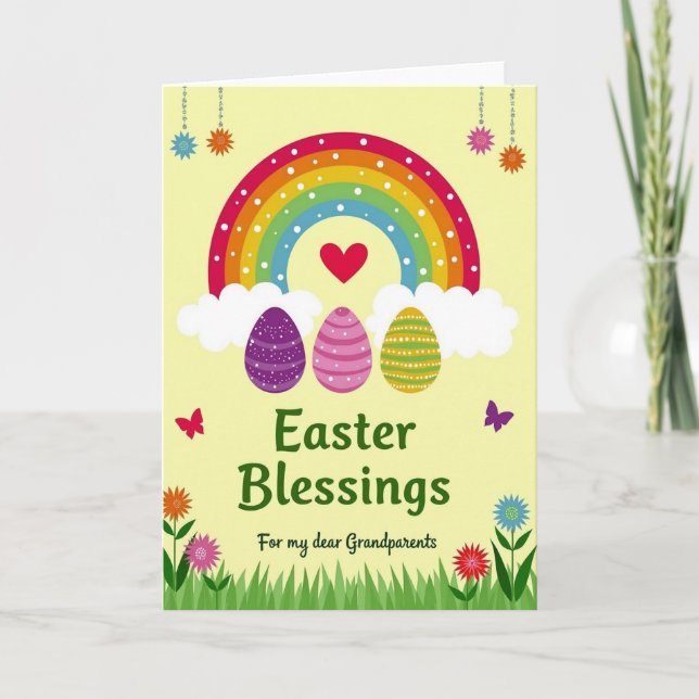 Rainbow Heart Pattern Easter Card (Front)