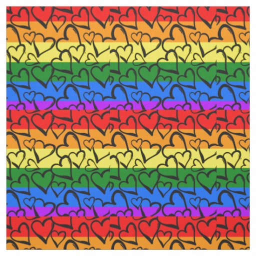 Rainbow Heart Pattern Fabric