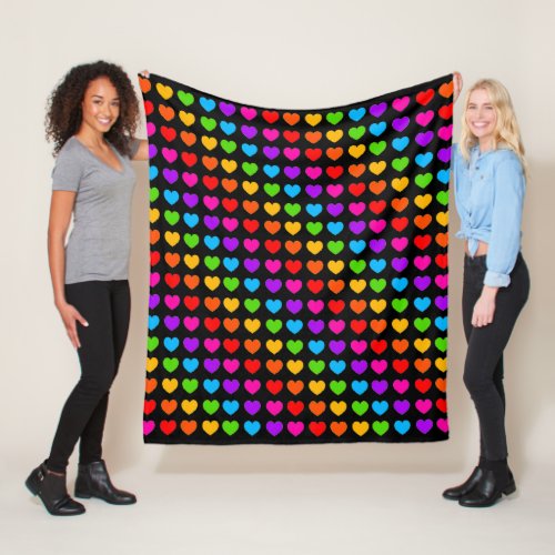 Rainbow Heart pattern fleece blanket