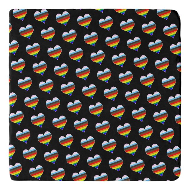 Rainbow Heart Pattern Glass Coaster (Front)