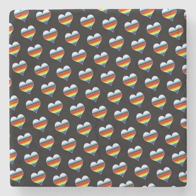 Rainbow Heart Pattern Glass Coaster (Front)