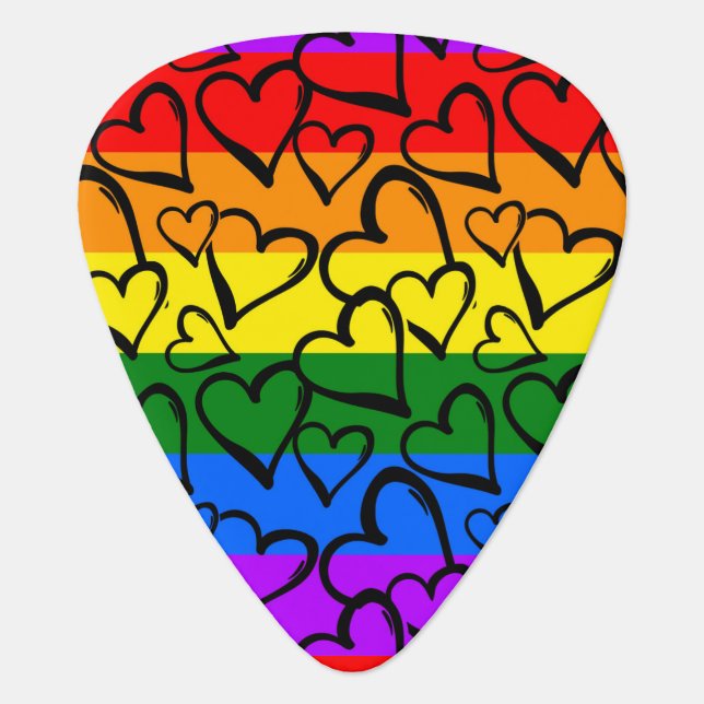 Rainbow Heart Pattern Guitar Pick (Front)