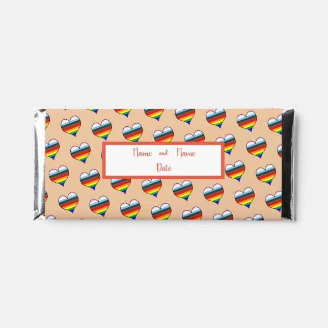 Rainbow Heart Pattern Hershey Bar Favors (Front)