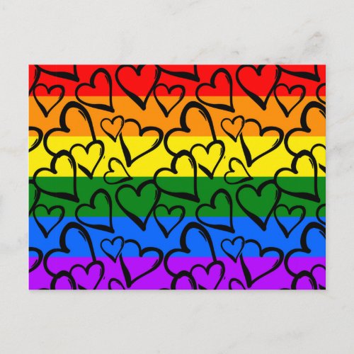 Rainbow Heart Pattern Holiday Postcard
