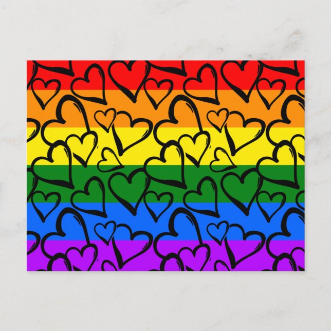 Rainbow Heart Pattern Holiday Postcard (Front)