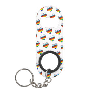 Rainbow Heart Pattern Keychain Bottle Opener