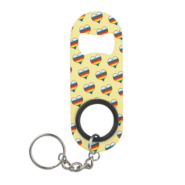 Rainbow Heart Pattern Keychain Bottle Opener (Front)