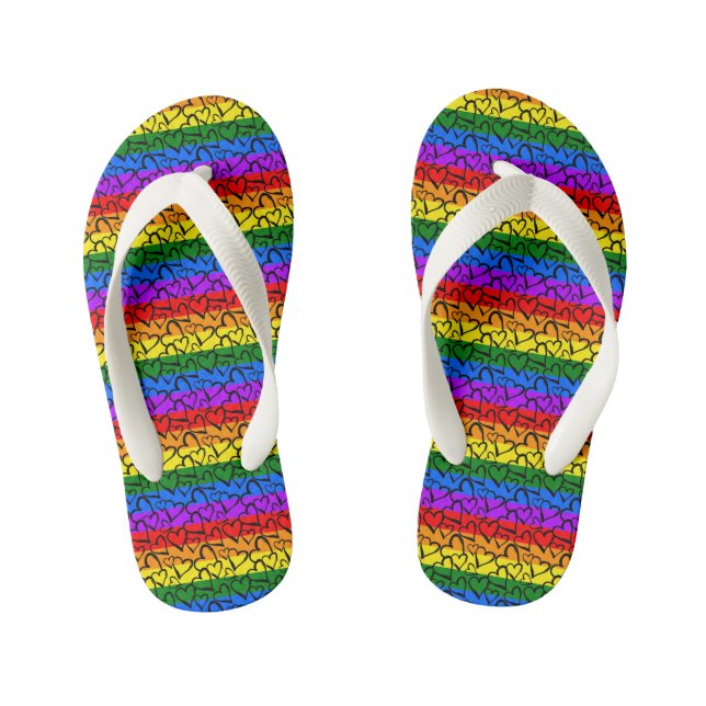 Rainbow Heart Pattern Kid's Flip Flops (Footbed)