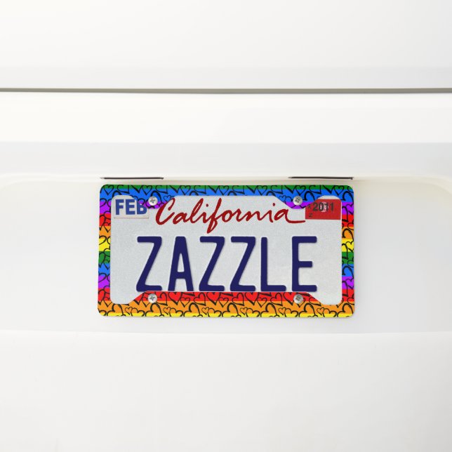 Rainbow Heart Pattern License Plate Frame (On Car)