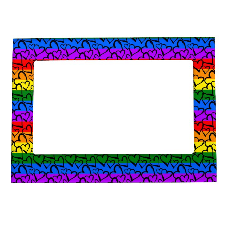 Rainbow Heart Pattern Magnetic Frame | Zazzle