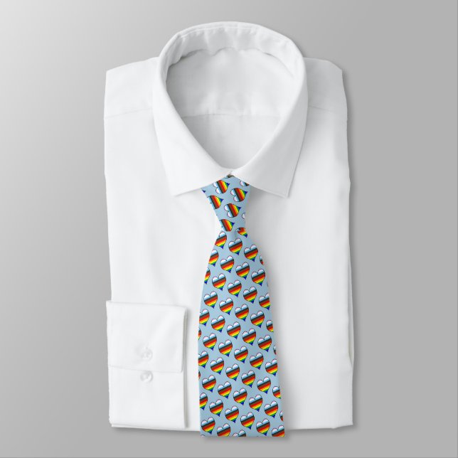 Rainbow Heart Pattern Neck Tie (Tied)