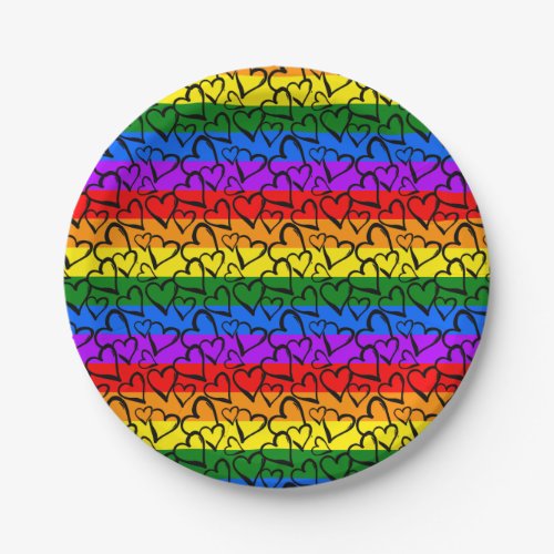 Rainbow Heart Pattern Paper Plates