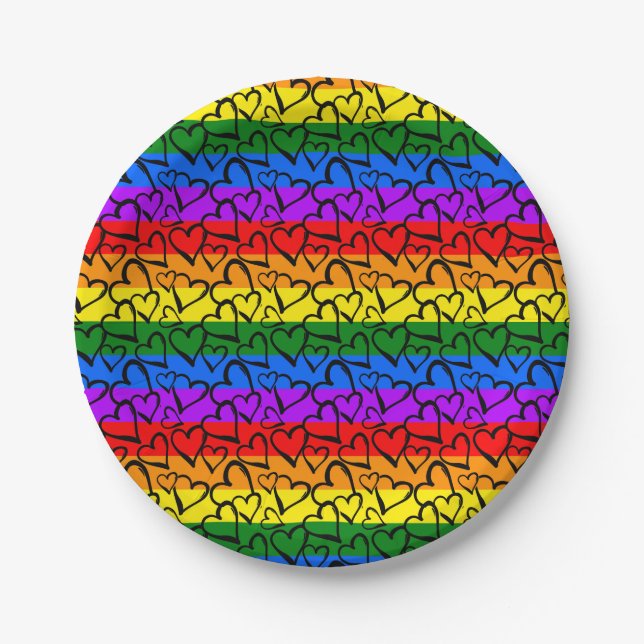 Rainbow Heart Pattern Paper Plates (Front)