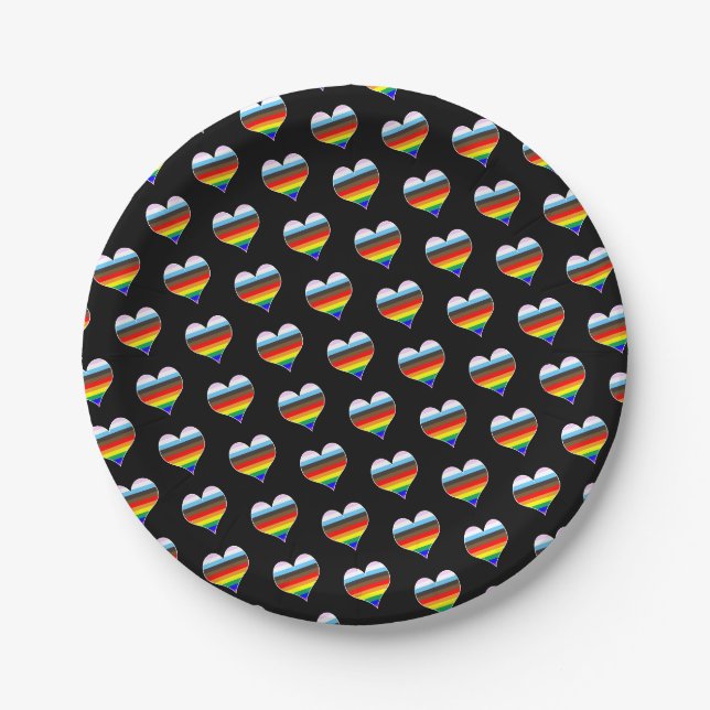 Rainbow Heart Pattern Paper Plates (Front)