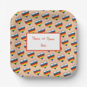 Rainbow Heart Pattern Paper Plates