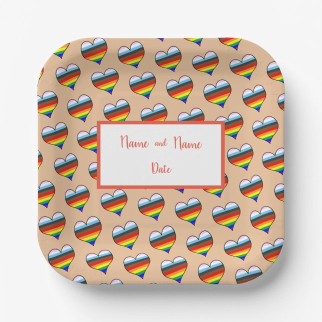 Rainbow Heart Pattern Paper Plates (Front)