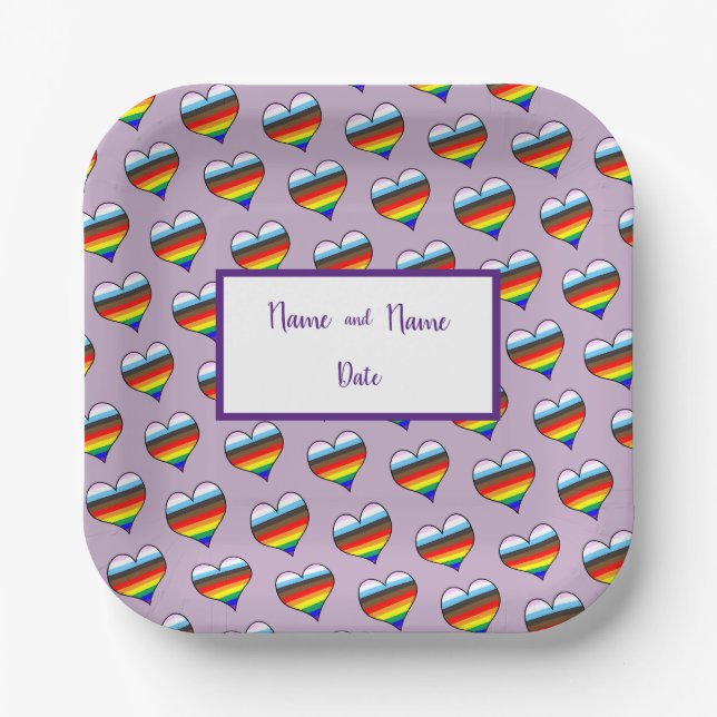Rainbow Heart Pattern Paper Plates (Front)