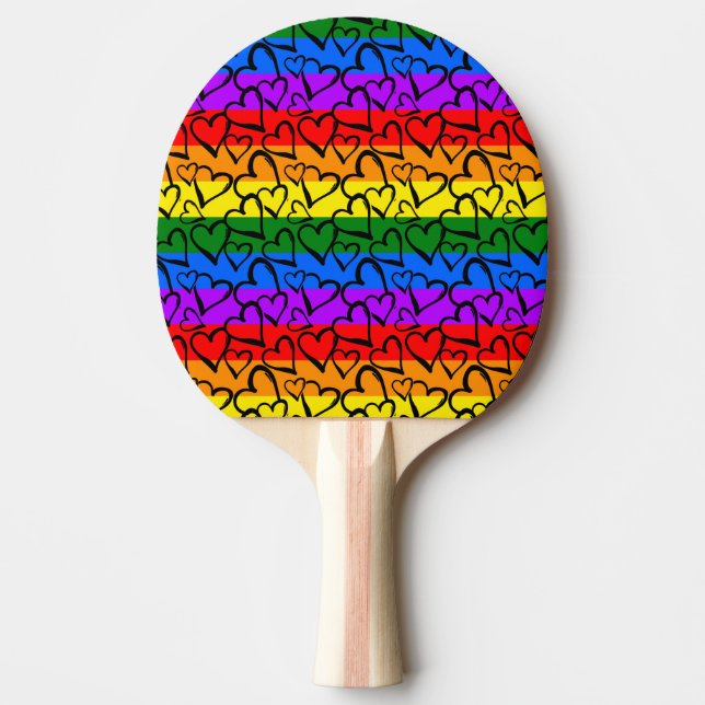 Rainbow Heart Pattern Ping Pong Paddle (Front)