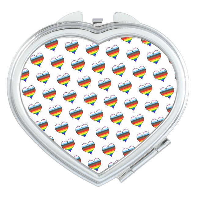 Rainbow Heart Pattern Pocket Folder Cloth Placemat Compact Mirror (Front)