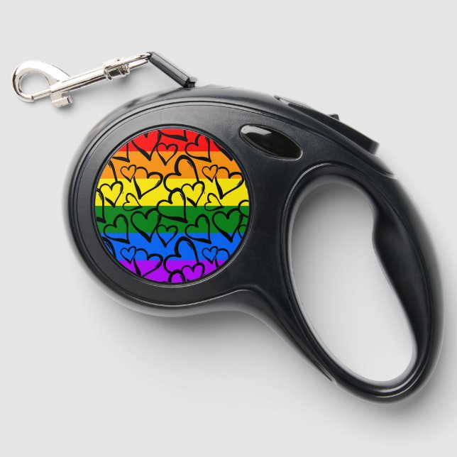 Rainbow Heart Pattern Retractable Pet Leash (Front)