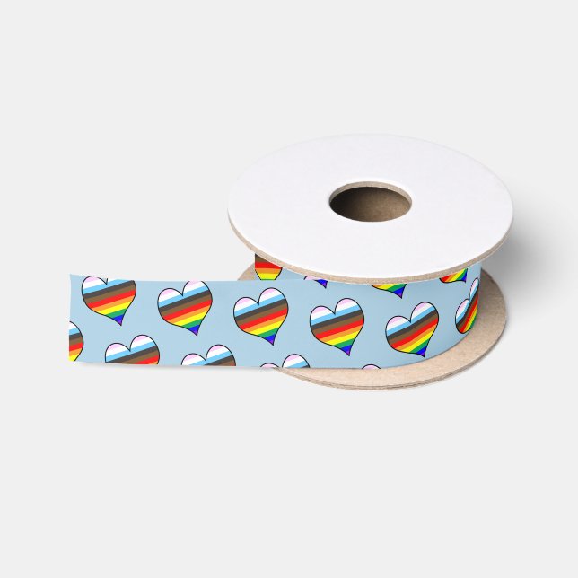 Rainbow Heart Pattern Satin Ribbon (Spool)