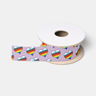 Rainbow Heart Pattern Satin Ribbon