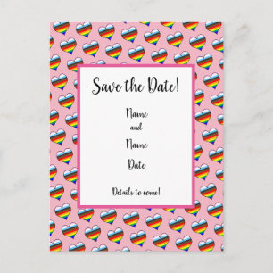 Rainbow Heart Pattern Save the Date Postcard