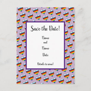 Rainbow Heart Pattern Save the Date Postcard