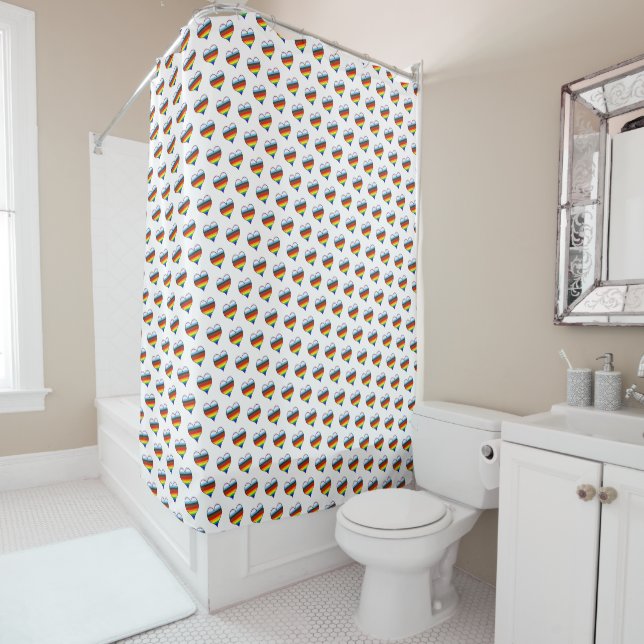 Rainbow Heart Pattern Shower Curtain (In Situ)