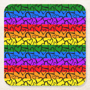 Rainbow Heart Pattern Square Paper Coaster