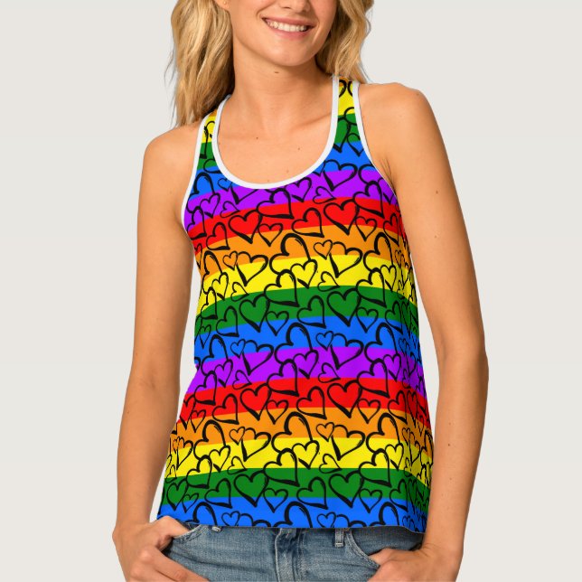 Rainbow Heart Pattern Tank Top (Front)