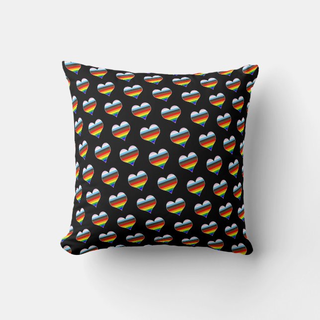 Rainbow Heart Pattern Throw Pillow (Front)