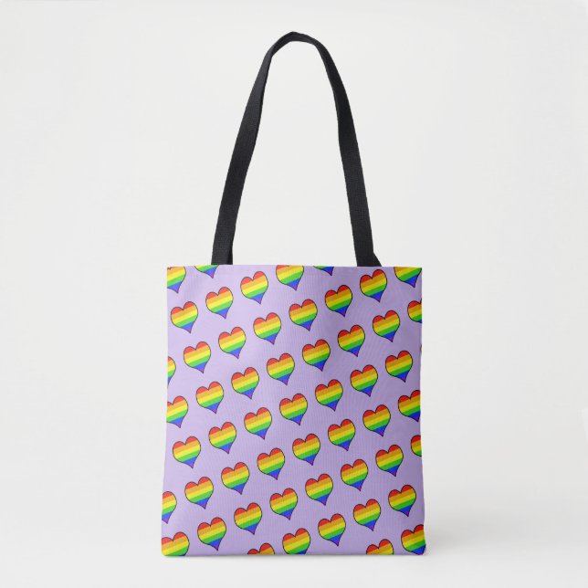 Rainbow Heart Pattern Tote Bag (Front)