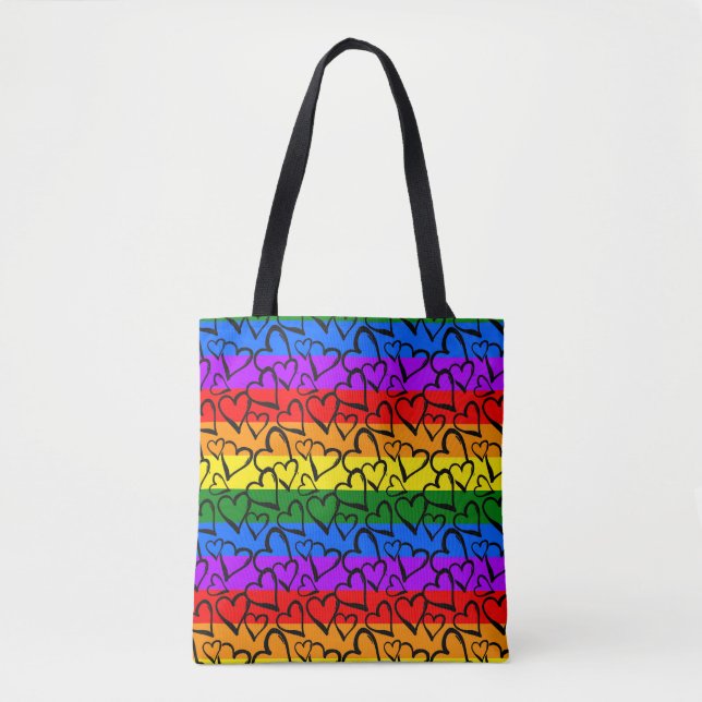 Rainbow Heart Pattern Tote Bag (Front)