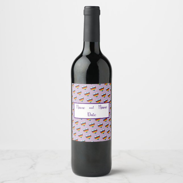 Rainbow Heart Pattern Wine Label (Front)