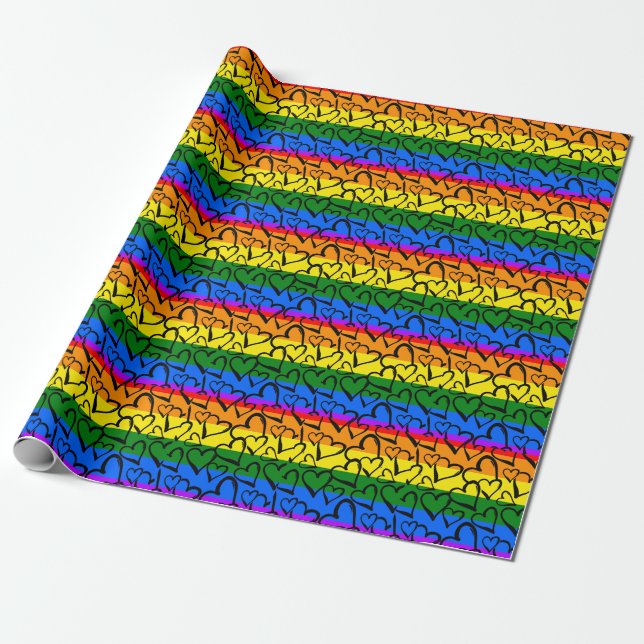Rainbow Heart Pattern Wrapping Paper (Unrolled)