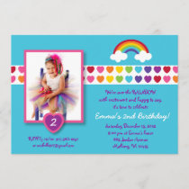 Rainbow Heart Photo Birthday Invitations