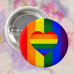 Rainbow Heart & Pride Rainbow Flag /LGBT community Button