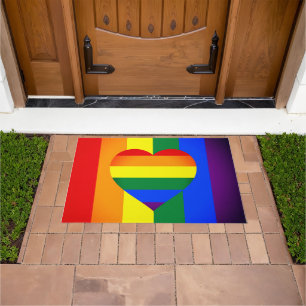 Rainbow Heart & Pride Rainbow Flag /LGBT community Doormat